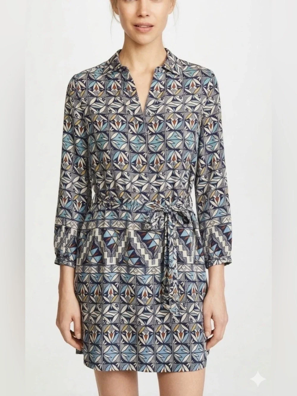 Tory Burch Size 2 • Blue Geometric Silk Dress.